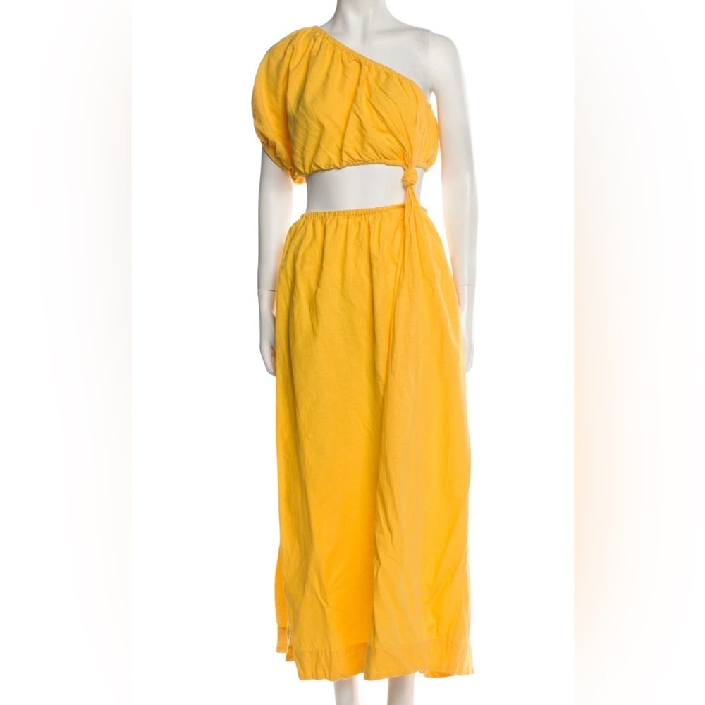 Farm Rio Anthropologie Yellow Open Waist Midi Dress With Pockets Womens XS NWT